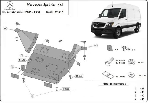 Oceľový kryt motora Mercedes Sprinter-RWD (2006-2017)