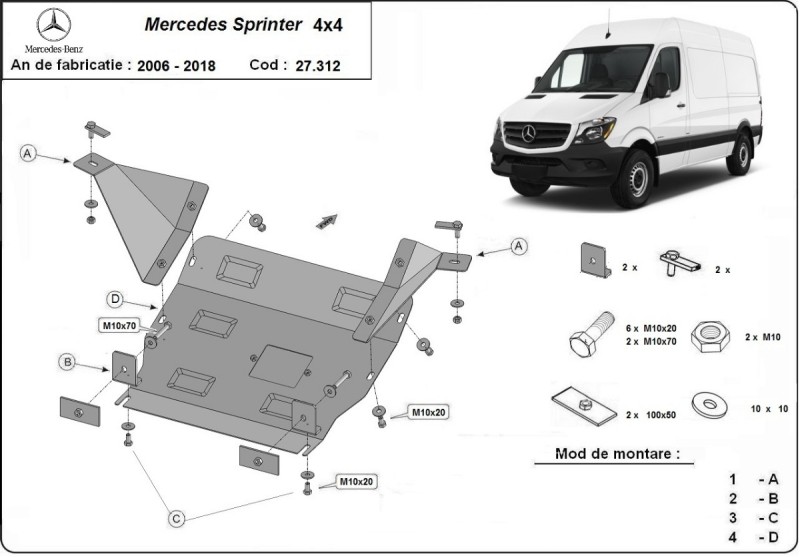 Stalowa Osłona pod silnik Mercedes Sprinter 906 4x4 (2006-2017)
