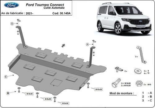 Oceľový kryt motora Ford Tourneo Connect - Automatická prevodovka (2021-2026)
