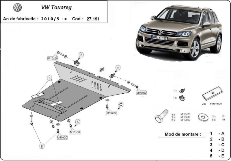 Oceľový kryt motora Volkswagen Touran (2010-2018)