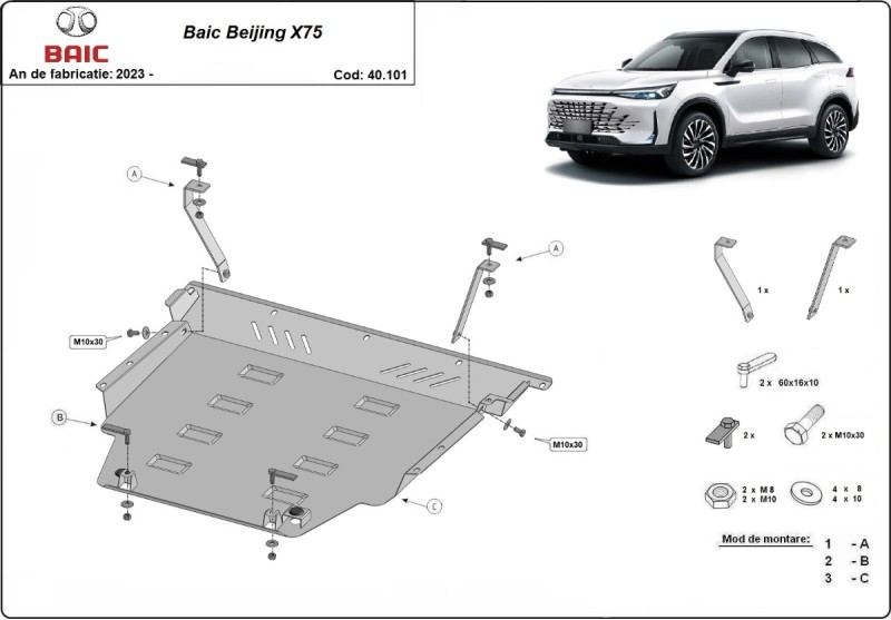Hliníkový kryt motora Baic Beijing X75 (2023-2026)