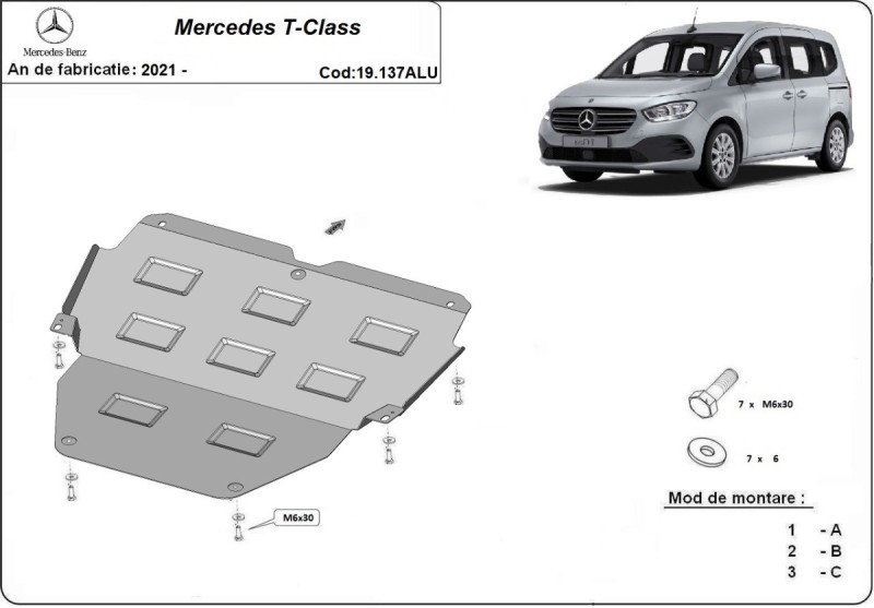 Hliníkový kryt motora Mercedes T-Classe (2021-2026)