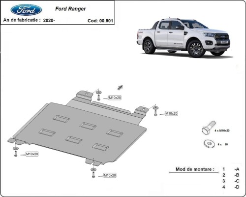 Oceľový kryt prevodovky Ford Ranger (2020-2023)