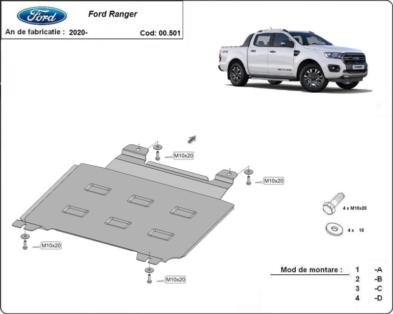 Oceľový kryt prevodovky Ford Ranger (2020-2023)