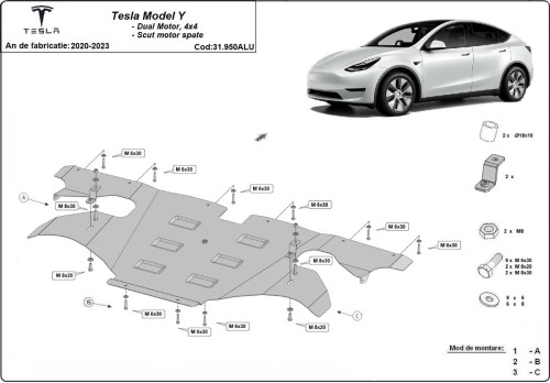 Hliníkový kryt motora Tesla Model Y (2020-2023)