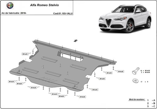 Hliníkový kryt motora Alfa Romeo Stelvio (2016-2026)
