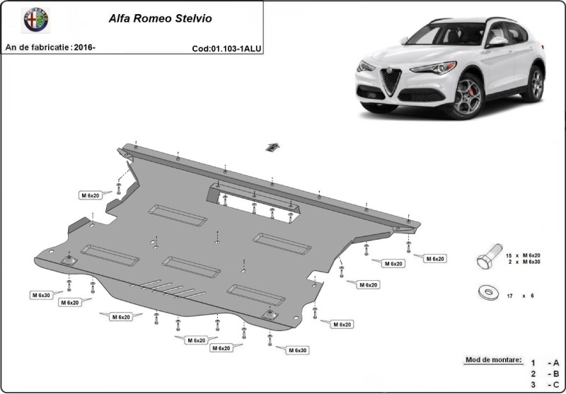 Hliníkový kryt motora Alfa Romeo Stelvio (2016-2026)