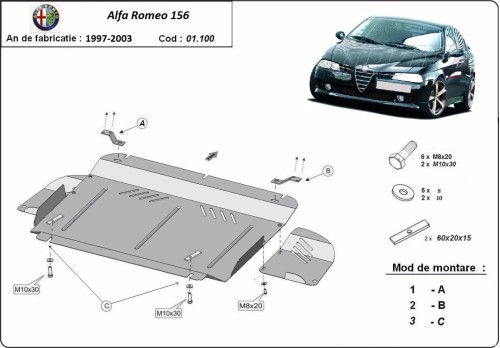 Oceľový kryt motora Alfa Romeo 156 (1997-2003)