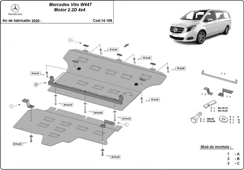 Oceľový kryt motora Mercedes Vito (2020-2026)