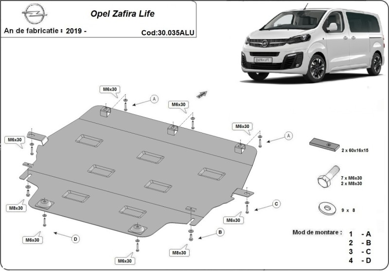 Stalowa Osłona pod silnik Opel Zafira Life Aluminium (2019-2026)