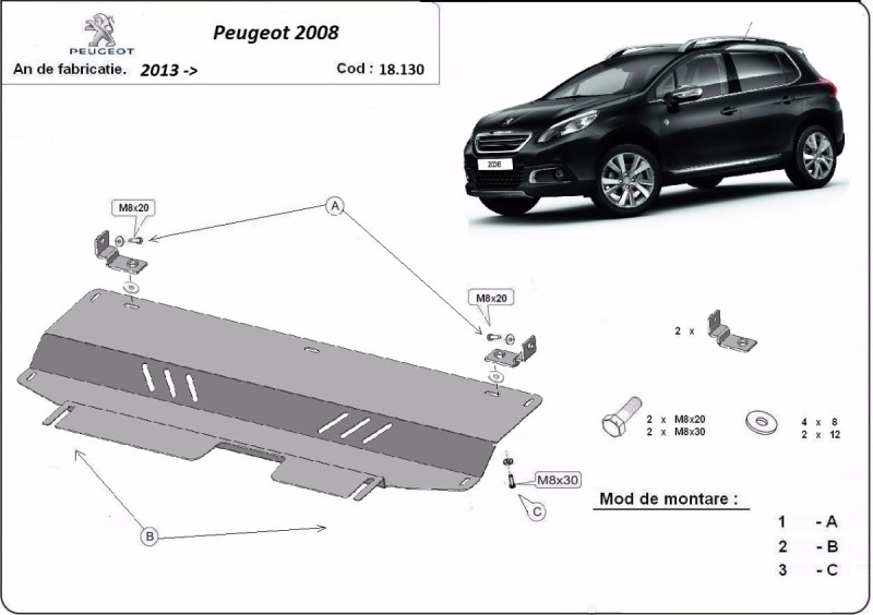Oceľový kryt motora Peugeot 208 (2013-2019)