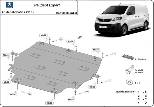 Hliníkový kryt motora Peugeot Expert (2016-2026)
