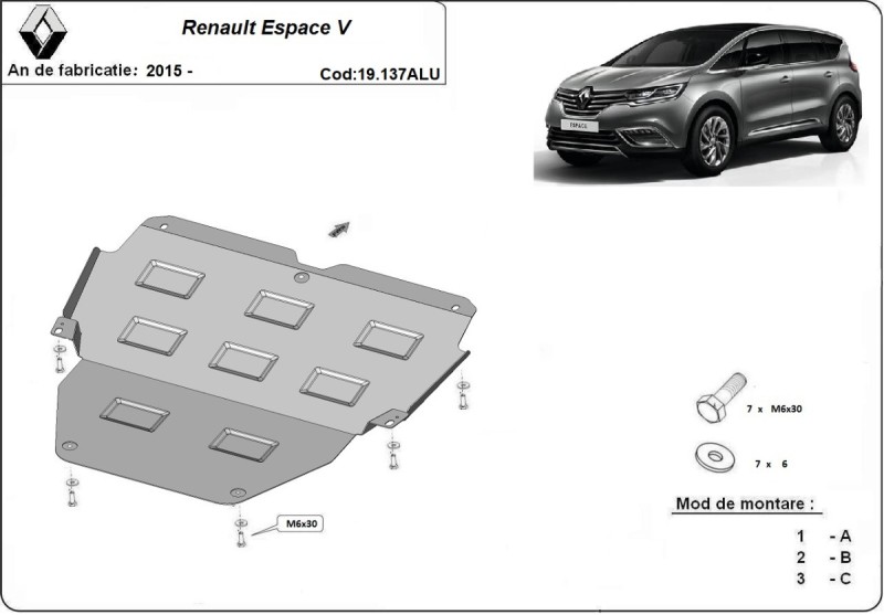 Hliníkový kryt motora Renault Espace (2015-2026)