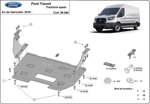 Oceľový kryt motora Ford Transit - RWD (2013-2023)