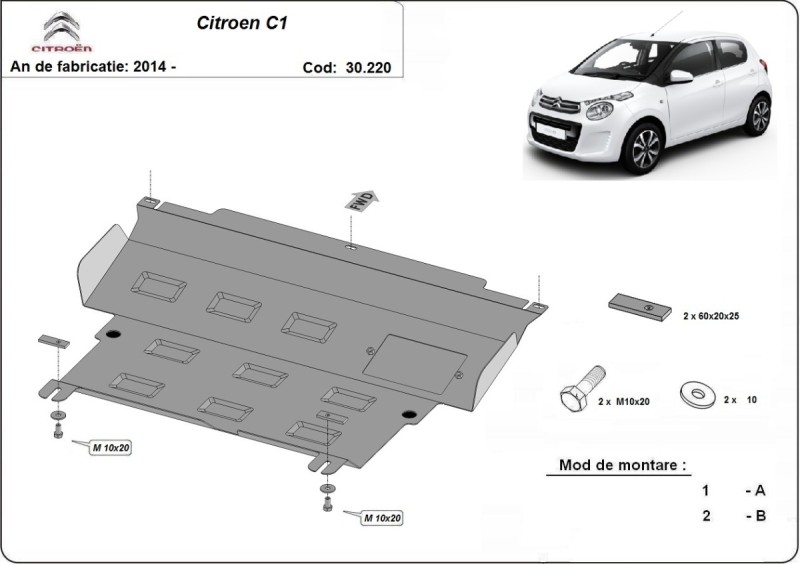 Oceľový kryt motora Citroen C1 (2014-2022)