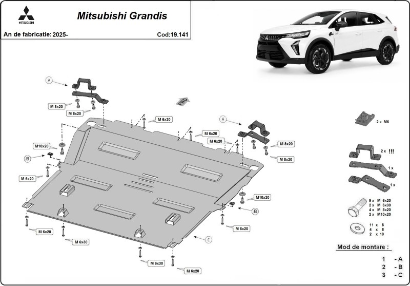 Oceľový kryt motora Mitsubishi Grandis (2025-2026)