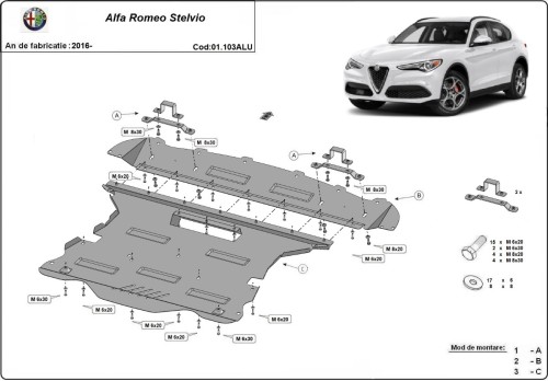 Hliníkový kryt motora Alfa Romeo Stelvio (2016-2026)