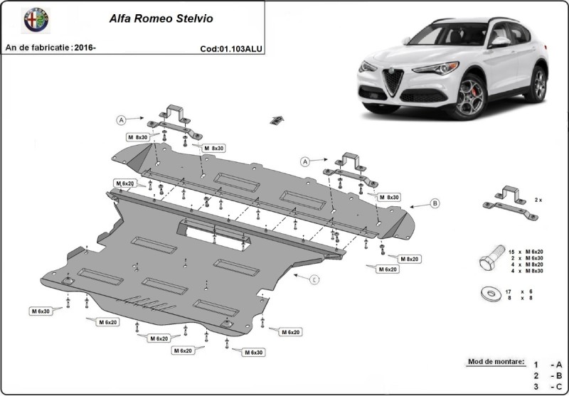Hliníkový kryt motora Alfa Romeo Stelvio (2016-2026)