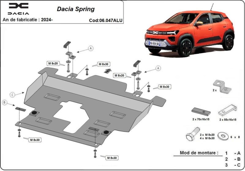 Hliníkový kryt motora Dacia Spring (2024-2026)
