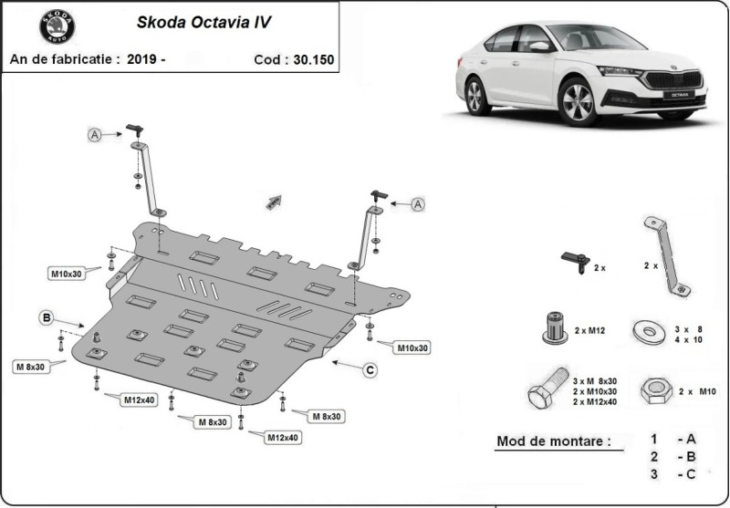 Oceľový kryt motora Skoda Octavia 1 (2019-2026)