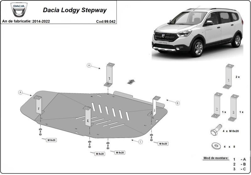 Stalowa Osłona zbiornika paliwa Dacia Lodgy Stepway (2014-2022)