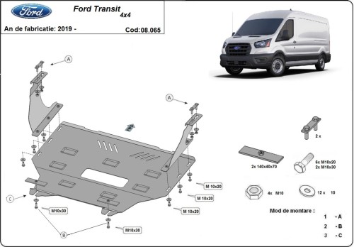 Oceľový kryt motora Ford Transit - 4x4 (2013-2023)
