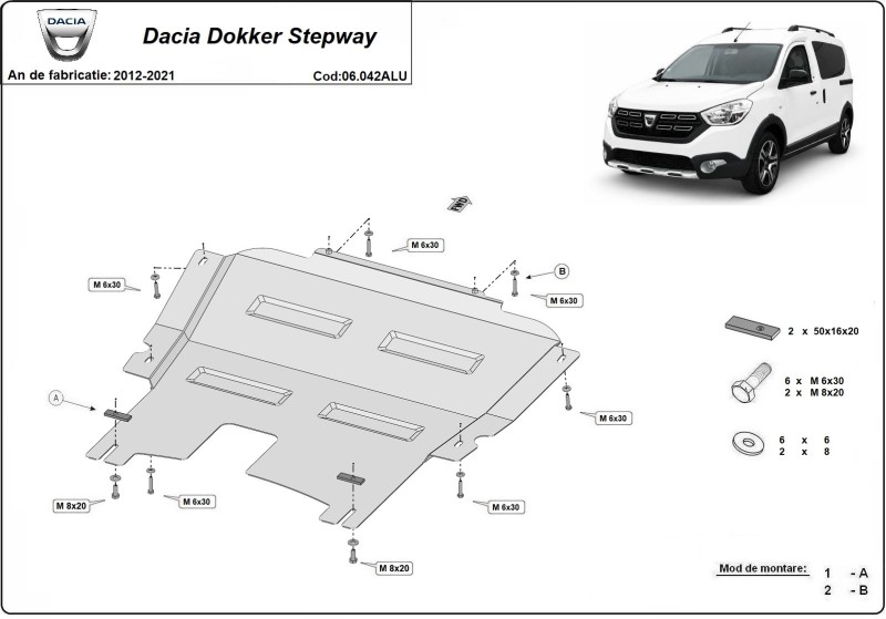 Hliníkový kryt motora Dacia Dokker (2012-2021)