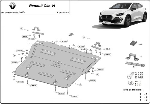 Oceľový kryt motora Renault Clio (2025-2026)