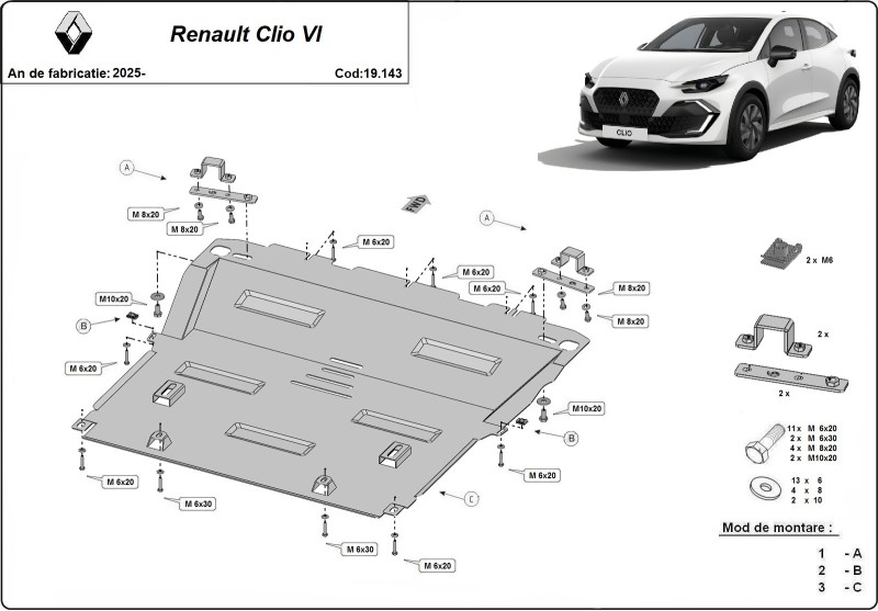 Oceľový kryt motora Renault Clio (2025-2026)