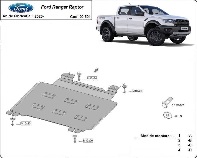 Stalowa Osłona skrzyni biegów Ford Ranger Raptor (2020-2023)
