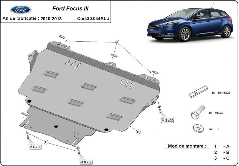 Hliníkový kryt motora Ford Focus (2010-2018)