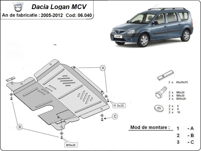 Oceľový kryt motora Dacia Logan I (2005-2012)