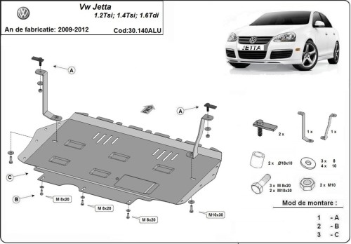 Hliníkový kryt motora Volkswagen Jetta (2009-2012)