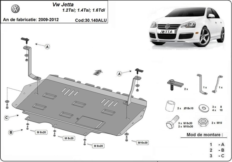 Aluminium Osłona pod silnik VW Jetta (2009-2012)