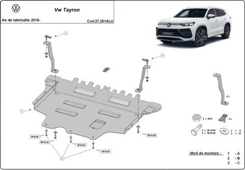 Hliníkový kryt motora Volkswagen Tayron (2018-2026)