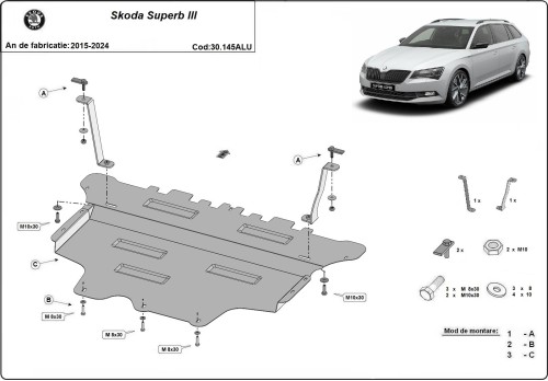 Hliníkový kryt motora Skoda Superb (2015-2024)