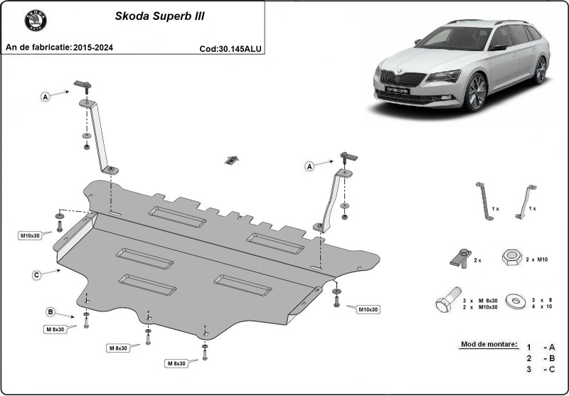 Hliníkový kryt motora Skoda Superb (2015-2024)