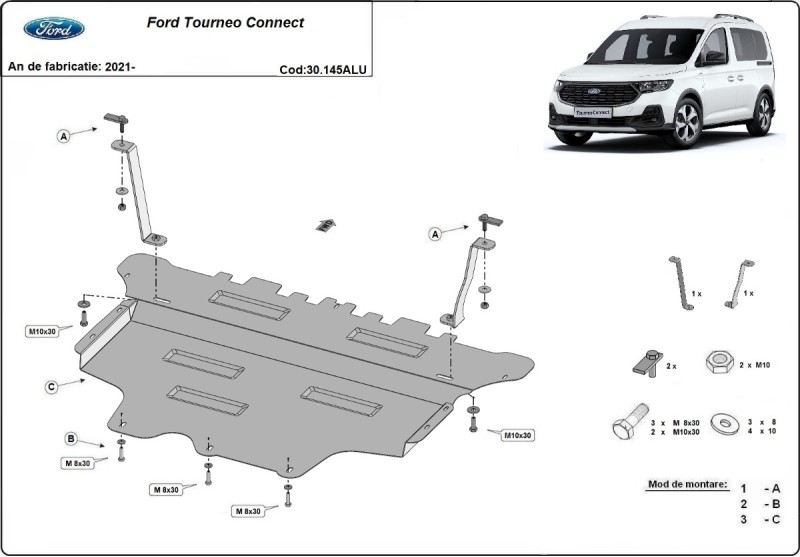 Hliníkový kryt motora Ford Tourneo Connect (2021-2026)