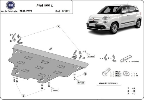 Oceľový kryt motora Fiat 500 (2012-2022)