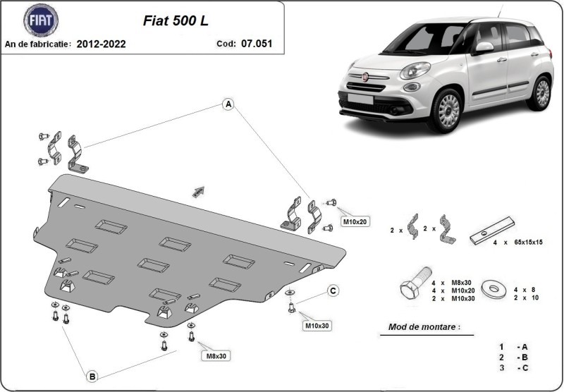 Stalowa Osłona pod silnik Fiat 500 L (2012-2022)