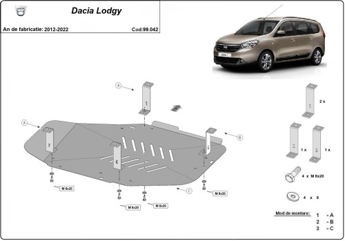 Oceľový kryt palivovej nádrže Dacia Lodgy (2012-2022)