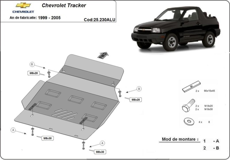 Hliníkový kryt motora Chevrolet Tracker (1999-2005)