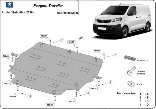 Hliníkový kryt motora Peugeot Traveller (2016-2026)