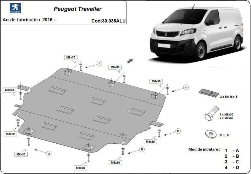Stalowa Osłona pod silnik Peugeot Traveller Aluminium (2016-2026)