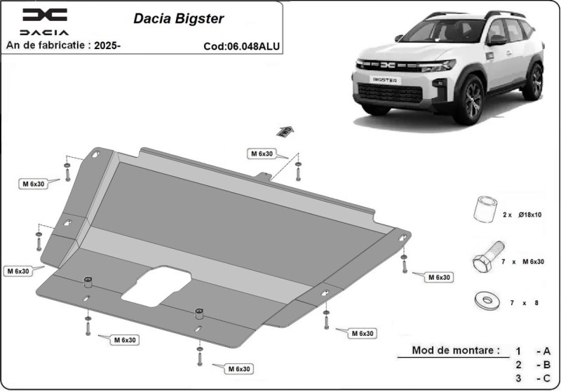 Hliníkový kryt motora Dacia Bigster (2025-2026)