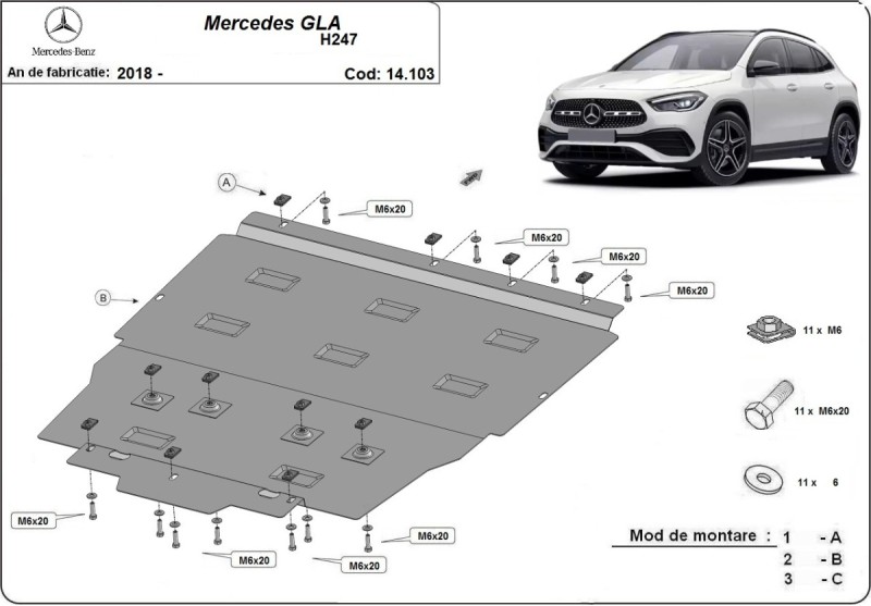 Stalowa Osłona pod silnik Mercedes GLA H247 (2018-2026)