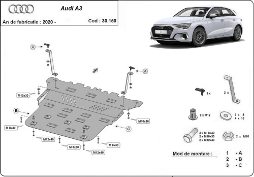 Oceľový kryt motora Audi A3 (2020-2026)