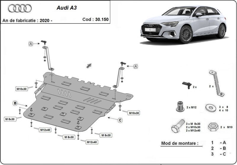 Oceľový kryt motora Audi A3 (2020-2026)