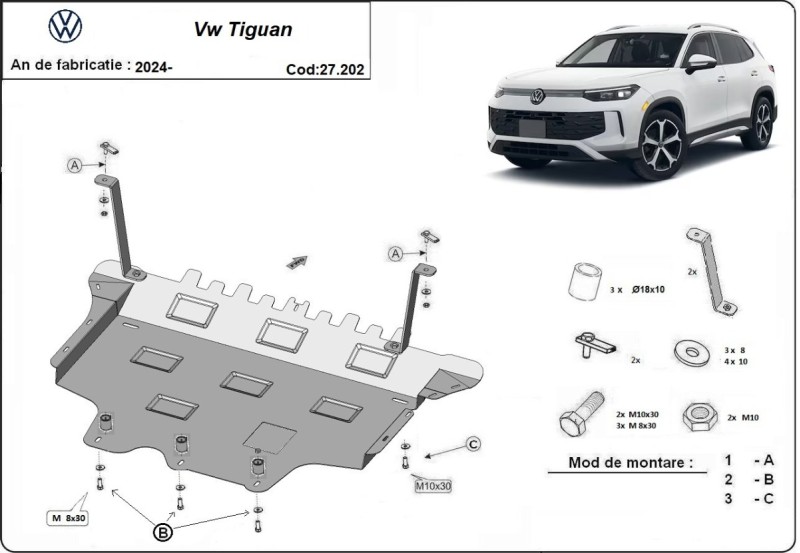 Oceľový kryt motora Volkswagen Tiguan (2025-2026)
