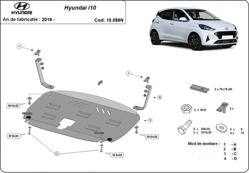 Oceľový kryt motora Hyundai i10 (2019-2026)